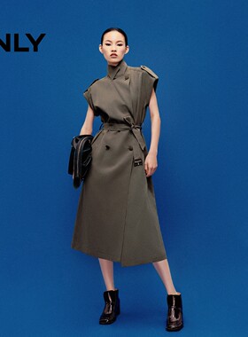 ONLY2025冬新款通勤西装领双排扣腰带中长款连衣裙女|125307012