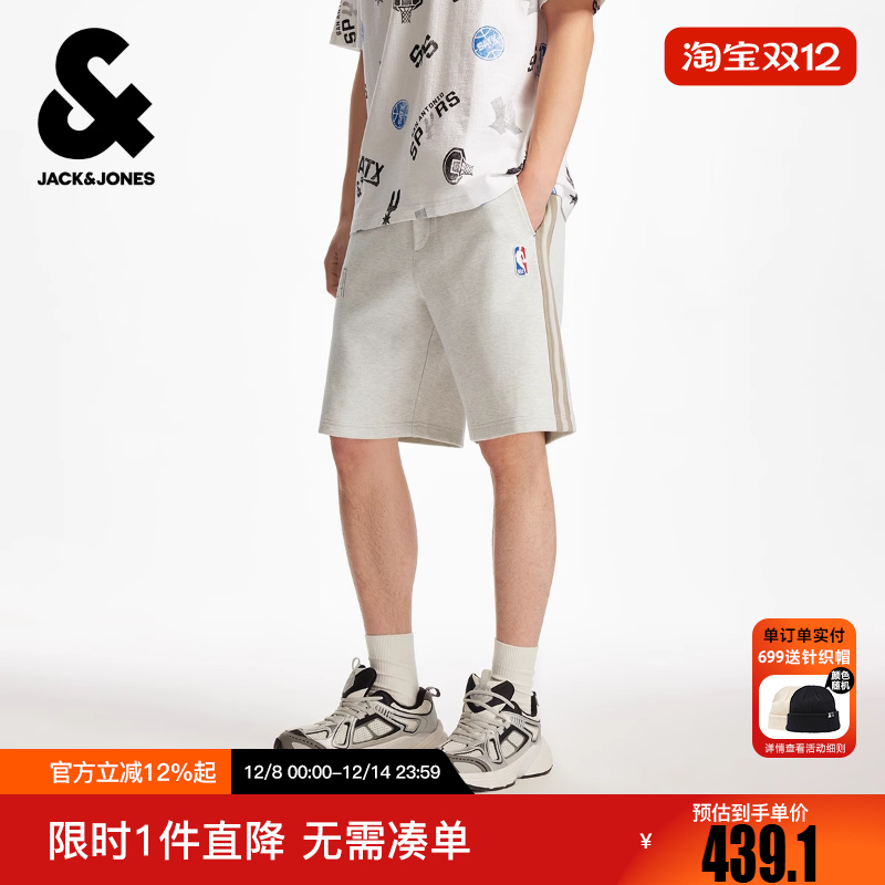 杰克琼斯男装冬短裤NBA联名款字母印花松紧抽绳百搭休闲裤子