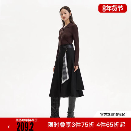 绫致Vero Moda半身裙女25冬可拆卸腰带飘带装饰A摆中长裙时尚