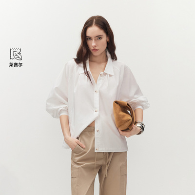 ONLY2026夏季新款插肩剪裁前短后长底摆宽松莱赛尔短外套女