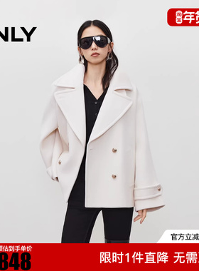ONLY2025冬新款宽松显瘦加宽平驳领落肩毛呢大衣女|12536T008
