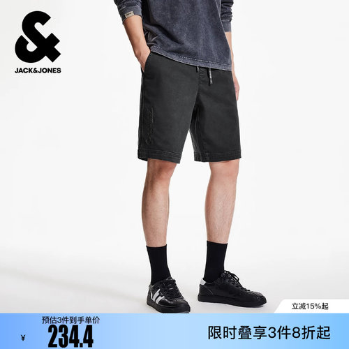 绫致杰克琼斯冬男装短裤时尚百搭流行略宽松水洗工艺牛仔字母印花