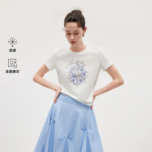 ONLY2026夏季新款凉感箱型圆领正肩上衣印花廓形T恤女|126201052