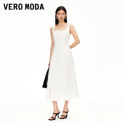 Vero Moda连衣裙2025冬新款含棉方领纯色法式度假风长裙32527A025