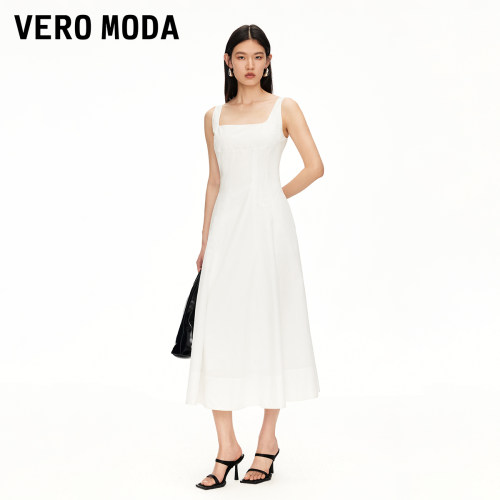 Vero Moda连衣裙2025冬新款含棉方领纯色法式度假风长裙32527A025
