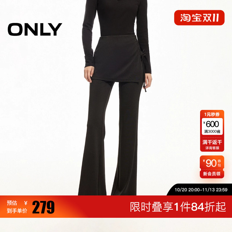 绫致ONLY秋季新款假两件绑带喇叭裙裤长裤休闲裤女