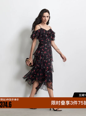绫致Vero Moda连衣裙2026夏季可调节肩带樱桃印花中长款蛋糕裙