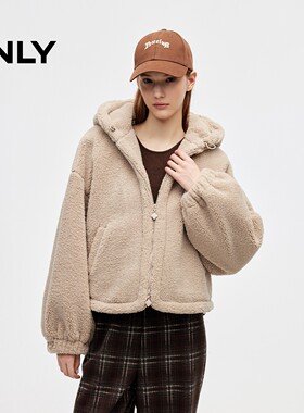 ONLY2025冬新款运动风短款俏皮毛绒连帽厚外套棉服女|125322011