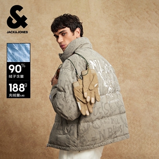 杰克琼斯NBA联名雄鹿队男装冬季羽绒服字母满印宽松款立领外套