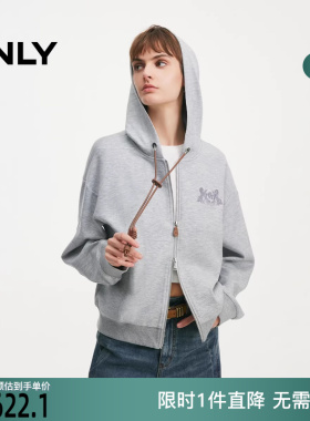 ONLY2026春季新款氛围大兜帽PU帽绳双头拉链宽松卫衣女|12619R001