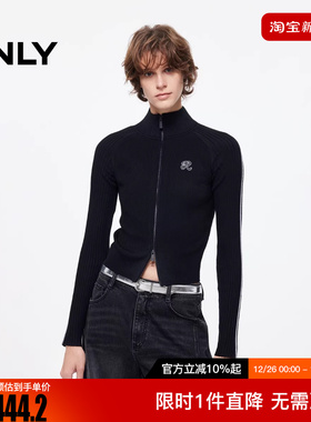 ONLY2025冬新款撞色双向拉链刺绣字母开衫针织衫女|12543A006