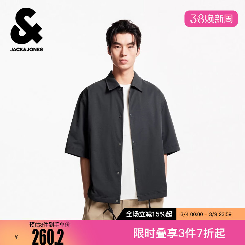 杰克琼斯冬时尚潮流宽松版型翻领领口按扣门禁双侧插袋夹克男装
