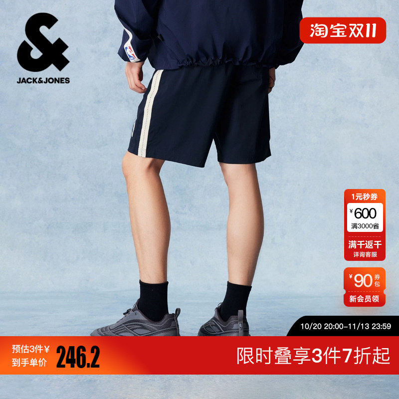 绫致【NBA联名款雷霆队】杰克琼斯男装短裤图案胶印抽绳松紧腰头