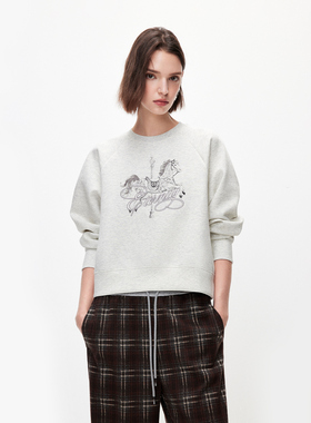 ONLY2026春季新款经典百搭宽松插肩印花圆领套头卫衣女|12619S004