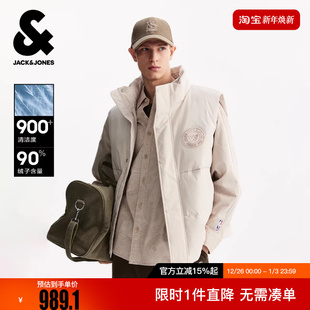 杰克琼斯男装 NBA金州勇士队联名秋冬羽绒马甲刺绣立领保暖外套