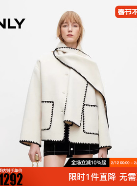 ONLY2025冬新款通勤风撞色含绵羊毛双面呢毛呢大衣女|12536T011