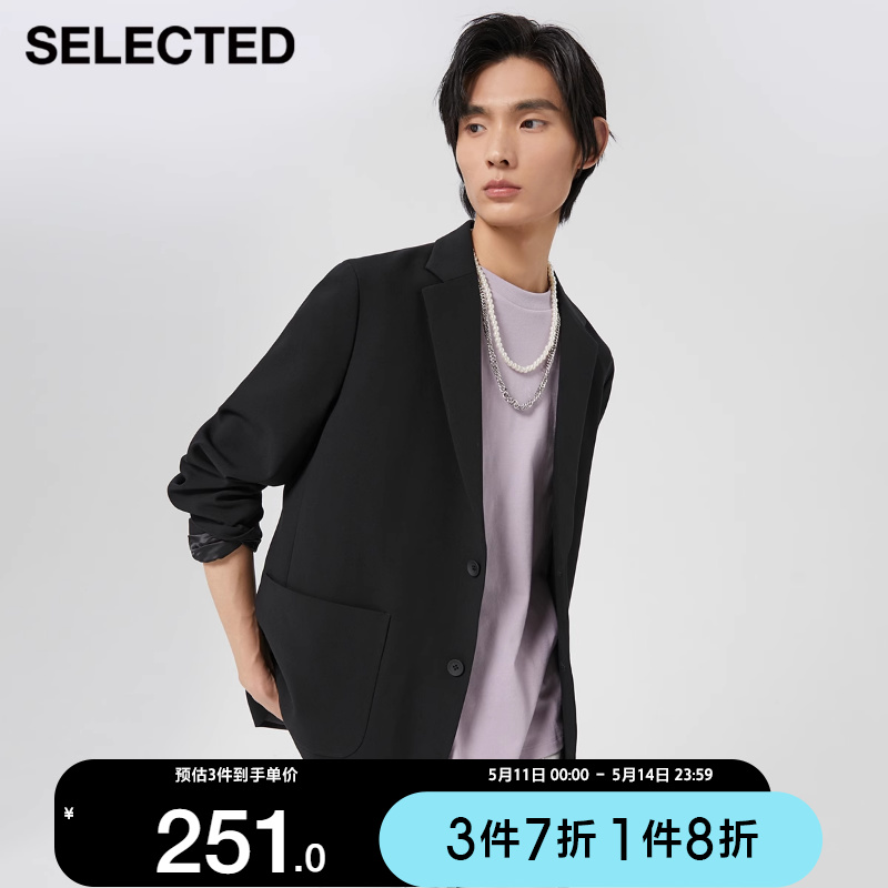 绫致SELECTED思莱德2023秋季潮流黑色时尚微弹商务休闲西装外套男