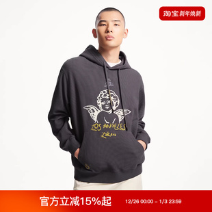 绫致杰克琼斯冬新NBA联名湖人队潮流百搭袋鼠口袋连帽卫衣长款 男