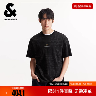 杰克琼斯男装 上衣 冬T恤BSQ联名满印涂鸦刺绣圆领略宽松短袖