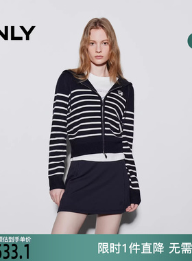 ONLY2026春季新款条纹双向拉链亲肤连帽开衫针织衫女|12613A026