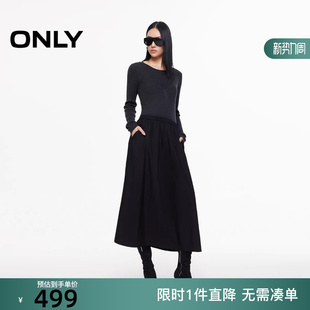 伞裙假两件连衣裙女 正肩显瘦圆领长袖 125407001 新款 ONLY2025冬季