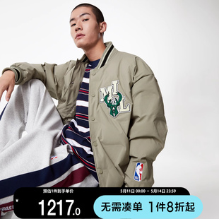 潮流帅气字母棒球领羽绒服外套 杰克琼斯24春新NBA联名时尚 新