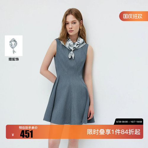 绫致ONLY2026秋季新款印花三角巾裙子短裙波浪下摆连衣裙女