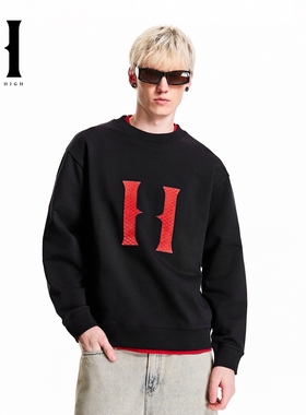 SEASON HIGE冬季宽松纯棉舒适潮流时尚立体植绒字母简约卫衣男装