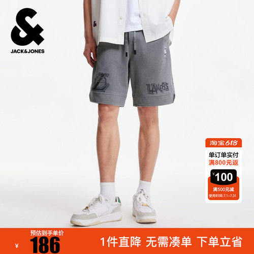杰克琼斯NBA联名冬男装短裤湖人队字母刺绣潮时尚运动百搭裤子