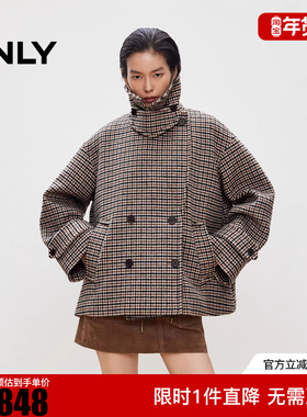 ONLY2025冬新款含绵羊毛双面呢两穿领口毛呢大衣女|12536T005