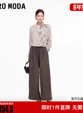 Vero Moda休闲裤女2025冬新款含莱赛尔捏褶百搭阔腿裤3253PL030