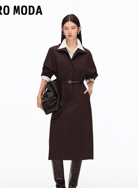 Vero Moda连衣裙2025秋季新款含棉捏褶腰带收腰中长裙32547D020