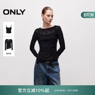 吊带T恤女 两件套圆领剪裁透肤罩衫 126102003 新款 ONLY2026春季