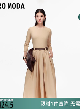 Vero Moda连衣裙2025冬新款圆领腰带针织拼接A字长裙32537C005