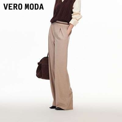 Vero Moda休闲裤女2026春季新款撞色织带拼接口袋直筒裤时髦经典