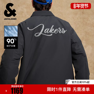 杰克琼斯NBA联名湖人队男装冬季羽绒服翻领宽松字母夹克款外套