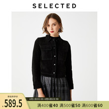 selected柔软皮革短款休闲女士皮衣1