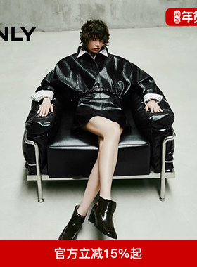 ONLY2025冬新款帅气酷感落肩宽松长袖PU短款夹克女|1253PU003