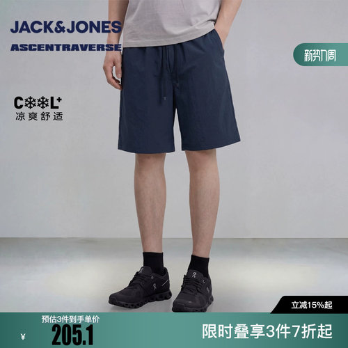 绫致杰克琼斯男装短裤裤子精致刺绣百搭隐形拉链插袋廓形