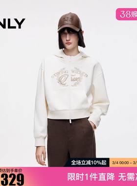 ONLY2025冬新款休闲慵懒宽松刺绣开衫短款连帽卫衣女|12549R003