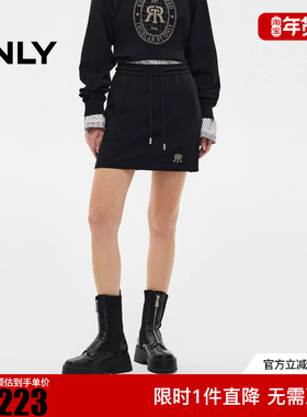 ONLY2025冬新款精致刺绣装饰纯色运动短裙半身裙女|12531E003