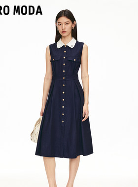 Vero Moda连衣裙2025冬新款撞色翻领高腰线收褶中长裙3253SZ001