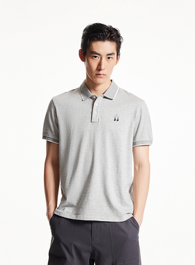 绫致杰克琼斯冬新款百搭商务休闲logol贴布宽松翻领短袖上衣