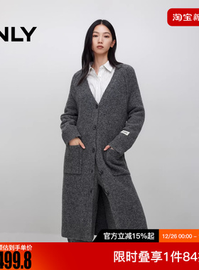 ONLY2025冬新款慵懒风含绵羊毛插肩开衫长款针织衫女|12543B004