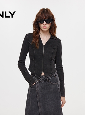 ONLY2025冬新款双向拉链V字翻领舒适修身长袖T恤女|12549R013