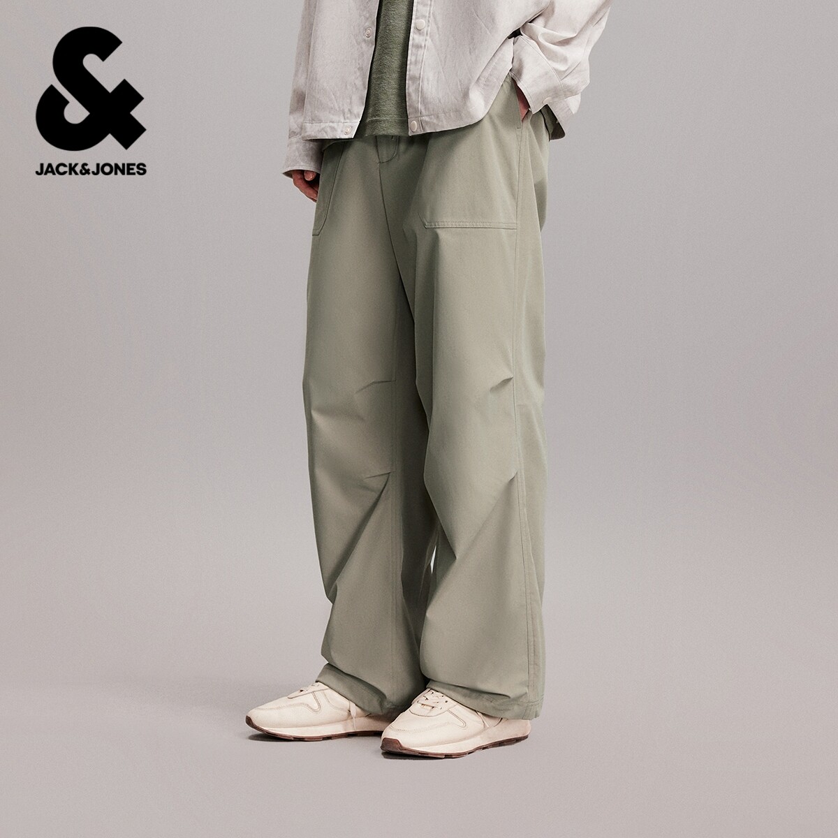 杰克琼斯男装长裤休闲裤百搭舒适轻运动风3D立体膝盖字母设计