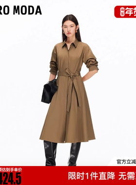 Vero Moda连衣裙2025冬新款纯棉收腰捏褶A字衬衫裙3253SZ010