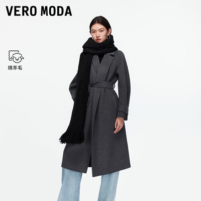 Vero Moda毛呢大衣2025秋冬新款腰带纯绵羊毛双面呢外套32544S017