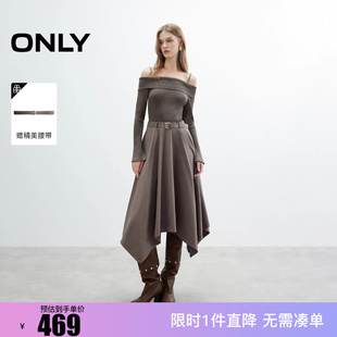 ONLY2025冬新款优雅拼接假两件露肩A字伞裙连衣裙女|125307032