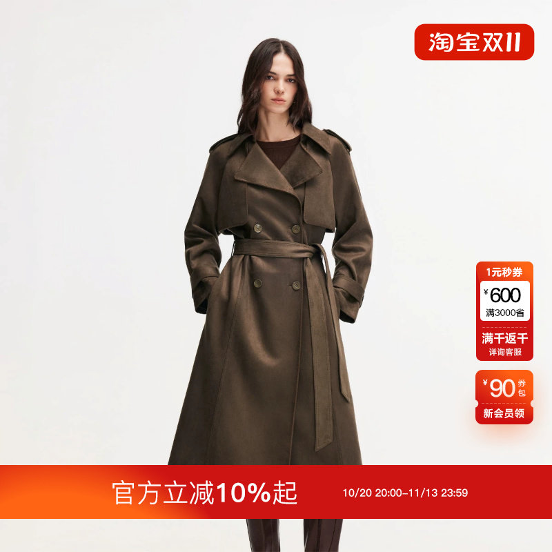 绫致ONLY2026秋冬新款大翻领双排扣工装利落肩章风衣外套女潮流